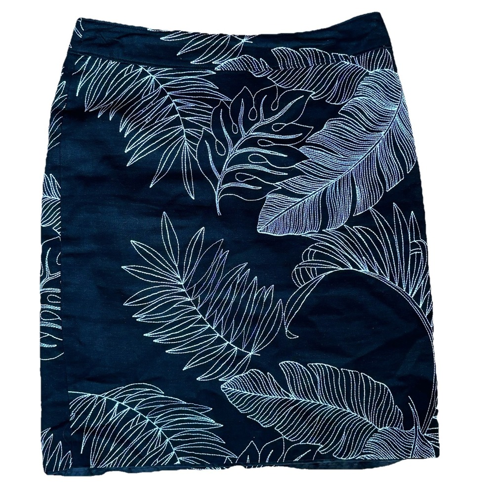 Tommy Bahama Linen Blend Floral‎ Black Straight Pencil Skirt Size- 2 Knee Length
